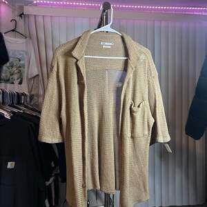 Zara Men's Relaxed Fit Open-Knit Cardigan Shirt, Tan Mesh Knit - Size m